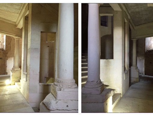 Maulnes, temple des Clermont-Crussole, les colonnes de matérialisant l'accès vers le ciel